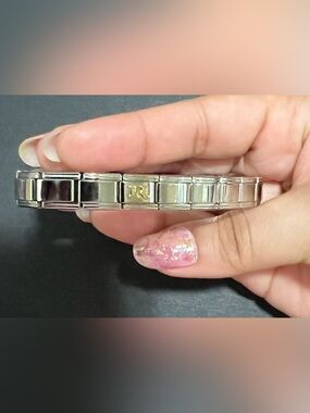 Italian Charm Link Bracelet in Silver with Gold R Initial Accent